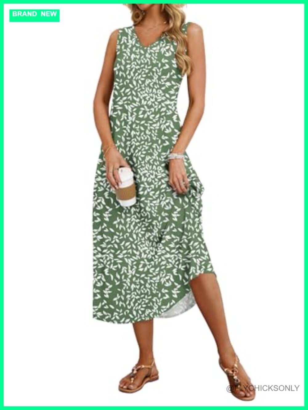 Womens Sleeveless V Neck Maxi Sundress with Pockets Beach Resort Casual